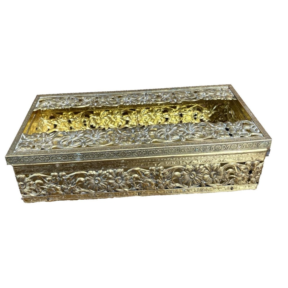 VTG Tissue Kleenex Box Holder Dispenser Victorian Hollywood Regency Felt Bottom
